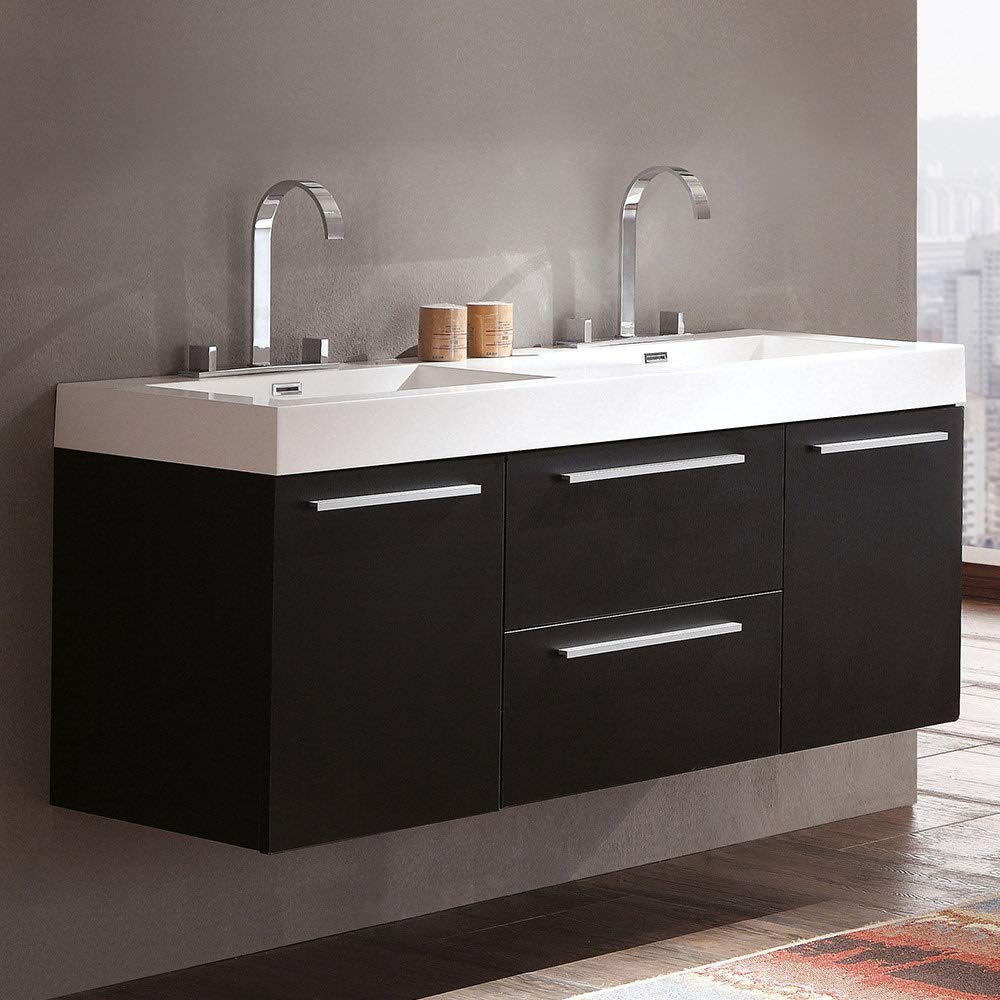 Fresca FCB8013BW-I Fresca Opulento 54" Black Modern Double Sink Bathroom Cabinet w/ Integrated Sinks