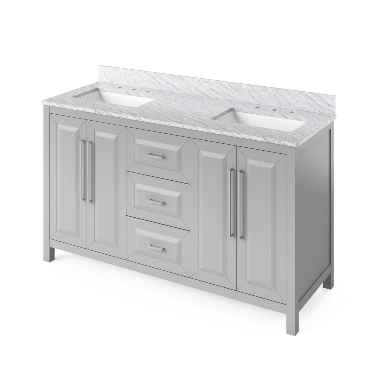 Jeffrey Alexander VKITCAD60WHSGR 60" White Cade Vanity, double bowl, Steel Grey Cultured Marble Vanity Top, undermount rectangle bowl