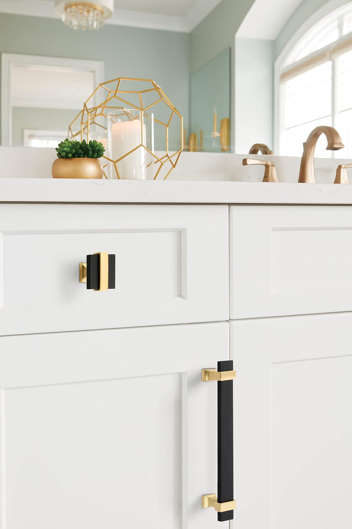 Amerock Cabinet Knob Brushed Matte Black/Brushed Gold 1-3/8 inch (35 mm) Length Overton 1 Pack Drawer Knob Cabinet Hardware