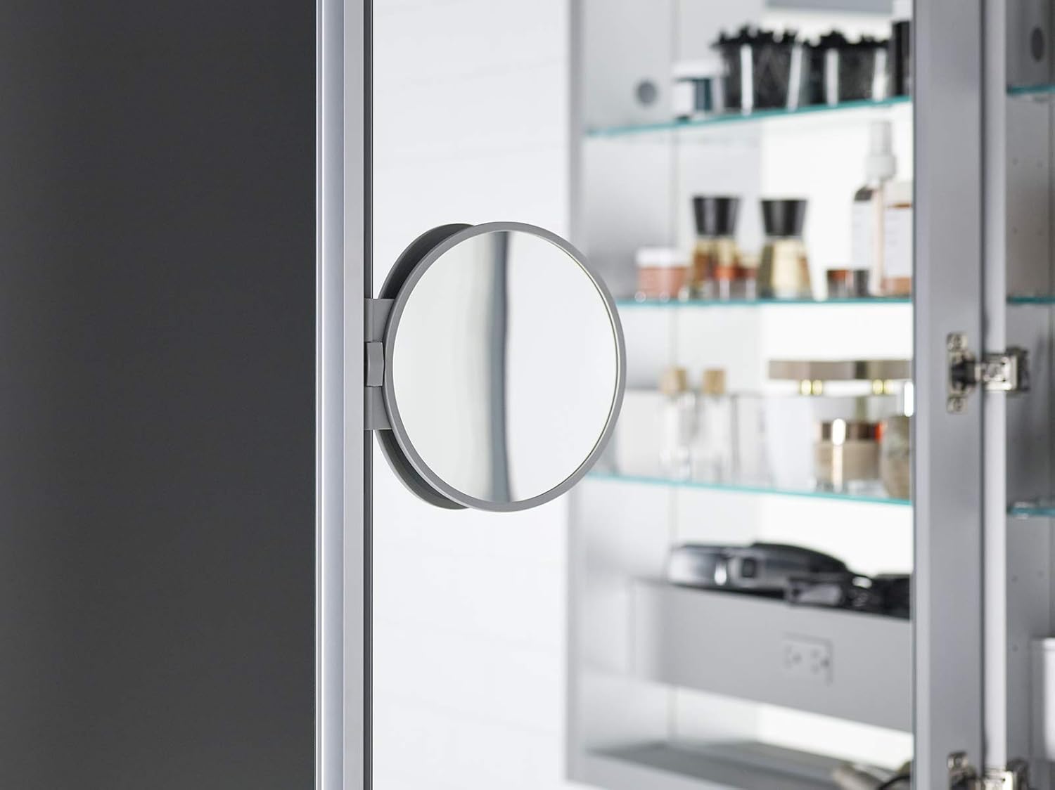 Kohler Verdera 24" x 30" Lighted Single Door Medicine Cabinet with Three Shelves, Built-in Outlets and Flip Out Magnifying Mirror - CA Title 24 Compliant