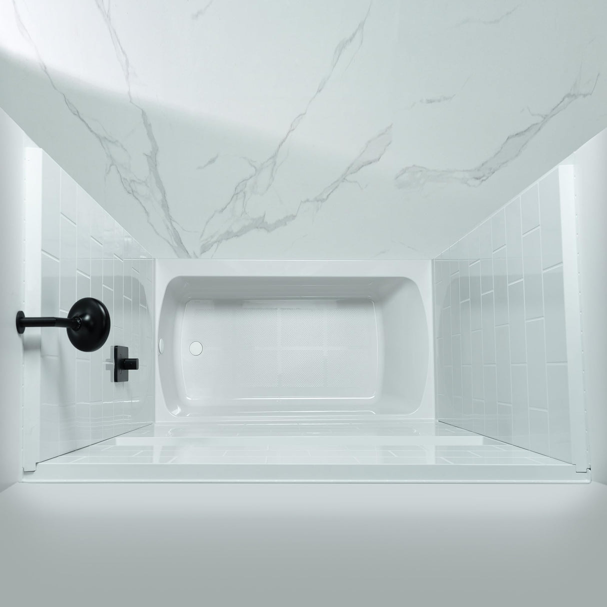 New England Home Goods 60” x 32” Four-Piece Direct-to-Stud Alcove Tub Surround with Left-Drain Hole Soaking Bathtub Combo in White