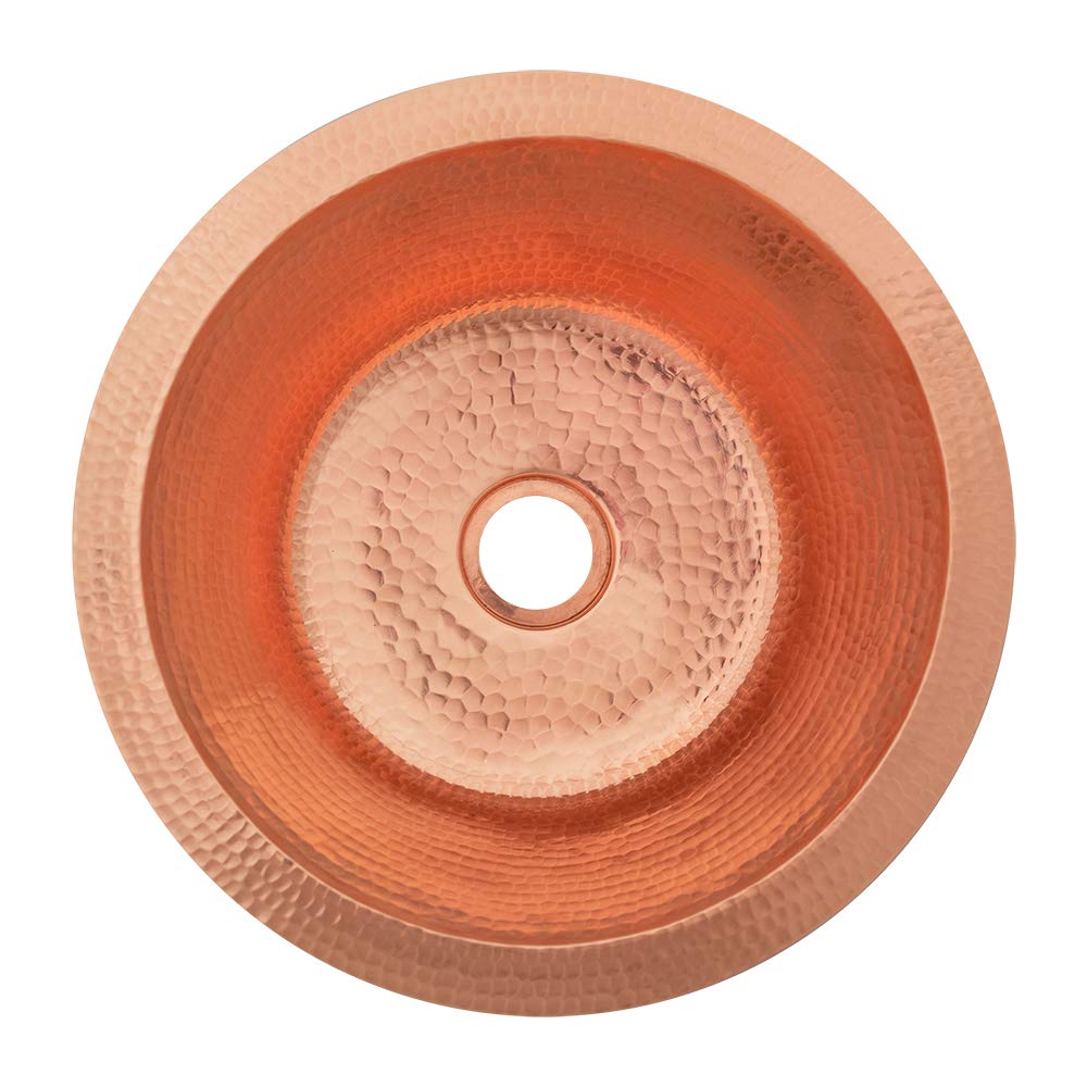 Premier Copper Products BR14PC2 14-Inch Round Hammered Copper Bar Sink with 2-Inch Drain Opening in Polished Copper