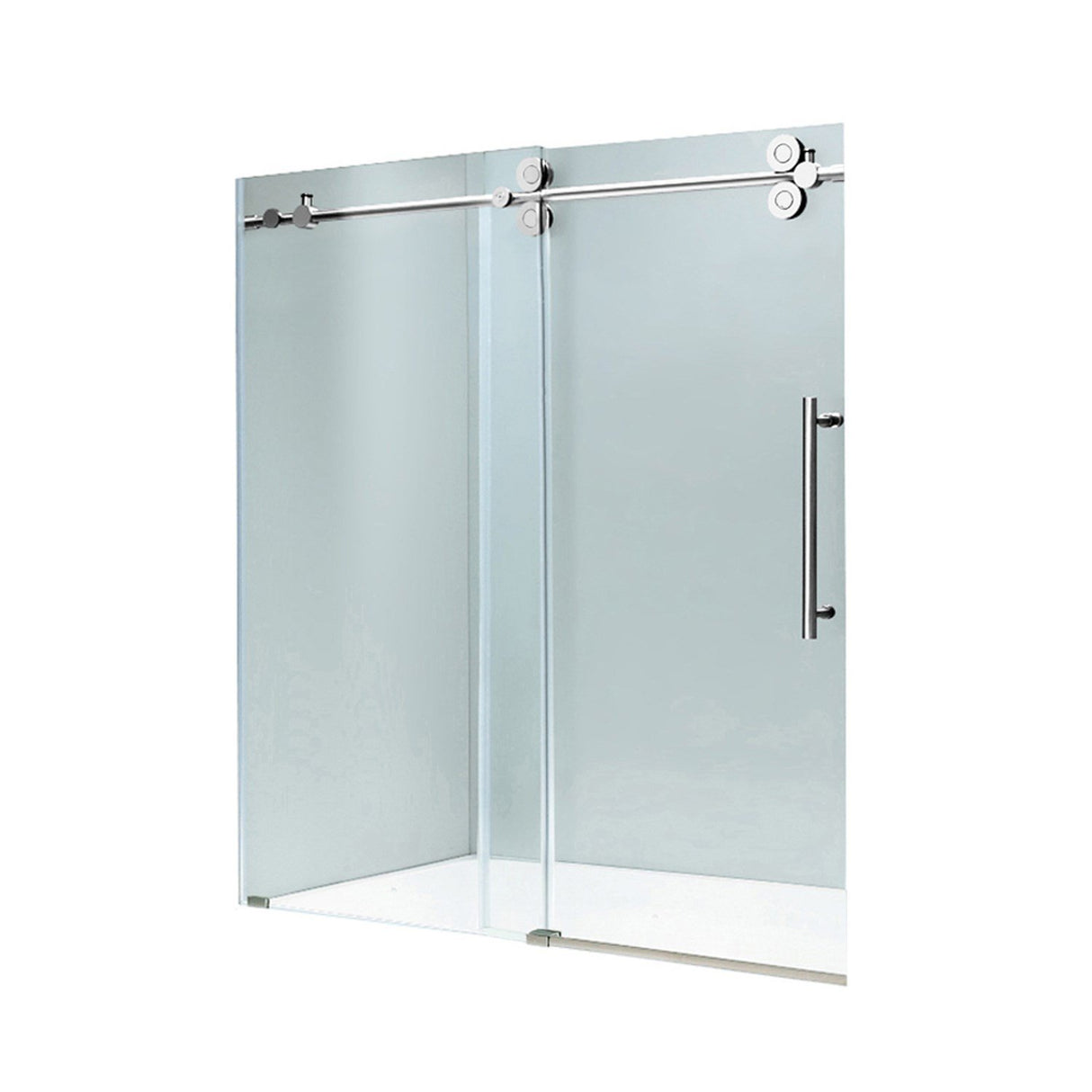VIGO Adjustable 68 - 72 in. W x 74 in. H Frameless Sliding Rectangle Shower Door with Clear Tempered Glass and Stainless Steel Hardware in Chrome Finish with Reversible Handle - VG6041CHCL7274