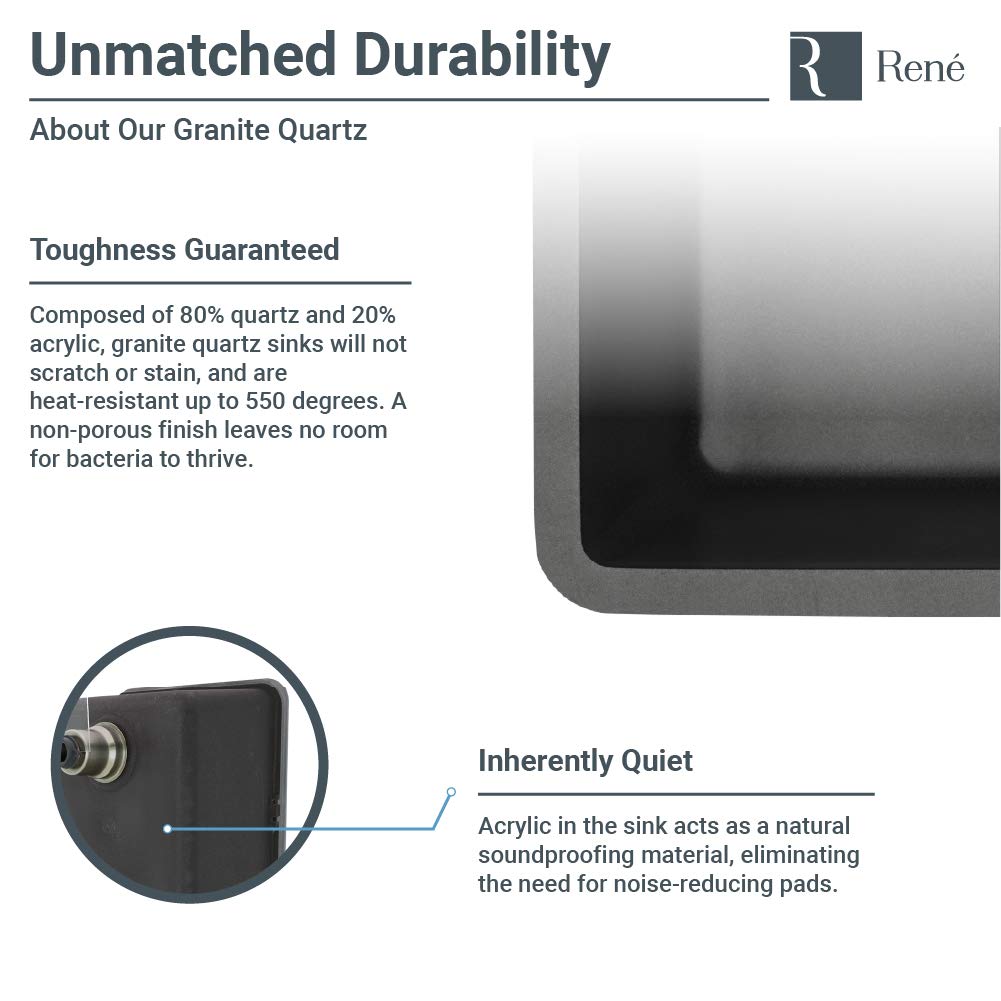 R3-1005-CAR-ST-CGF Carbon D-Bowl Quartz Granite Kitchen Sink with Grid and Matching Colored Flange