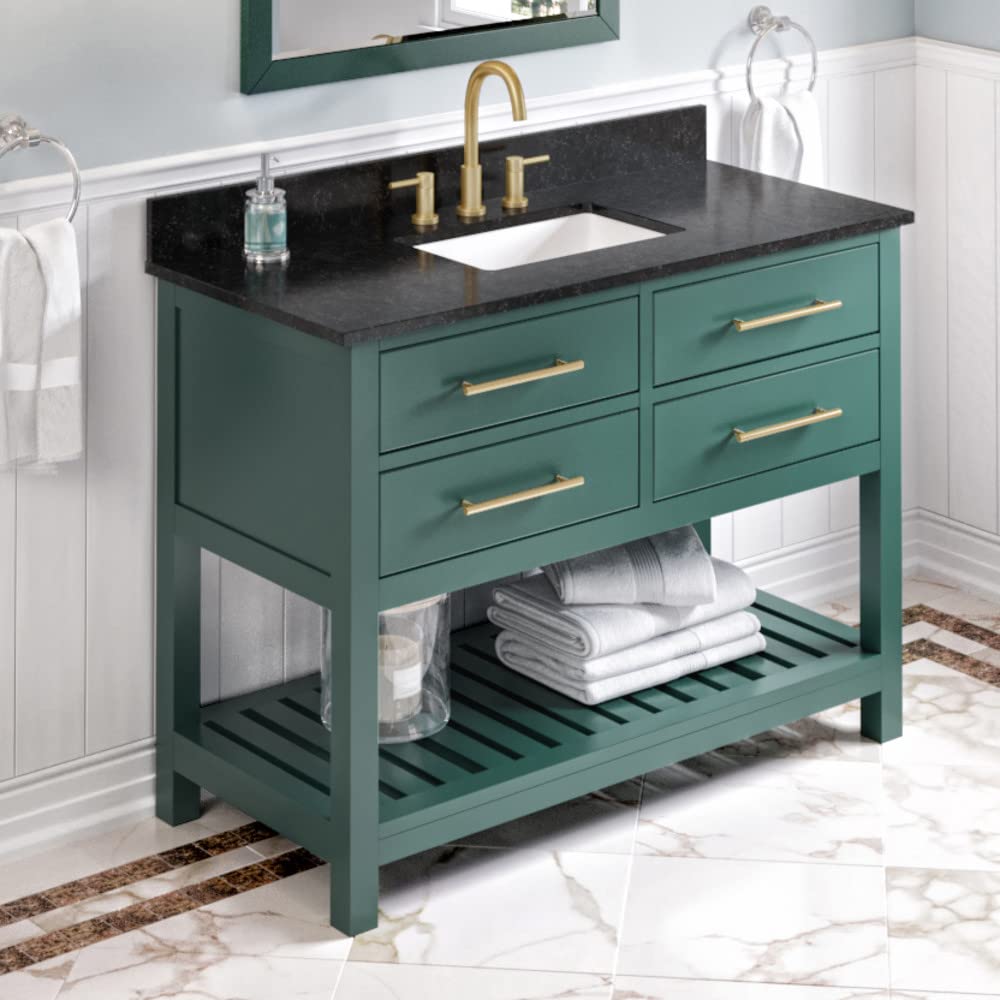 Jeffrey Alexander VKITWAV48GNBGR 48" Forest Green Wavecrest Vanity, Black Granite Vanity Top, undermount rectangle bowl