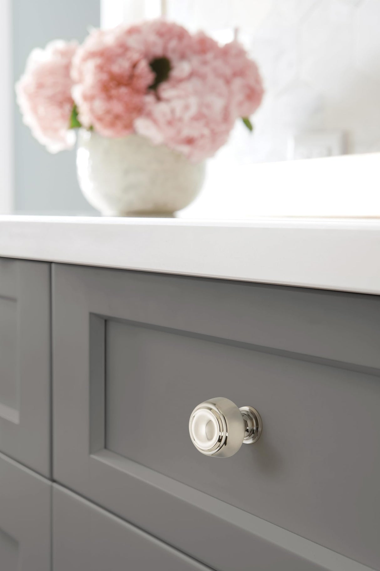 Amerock Cabinet Knob Polished Nickel 1-5/8 inch (41 mm) Diameter Kane 1 Pack Drawer Knob Cabinet Hardware