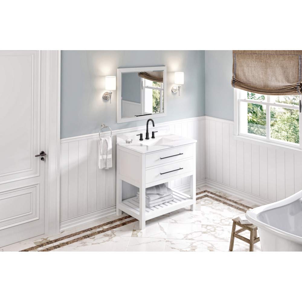 Jeffrey Alexander VKITWAV36WHCQR 36" White Wavecrest Vanity, Calacatta Vienna Quartz Vanity Top, undermount rectangle bowl