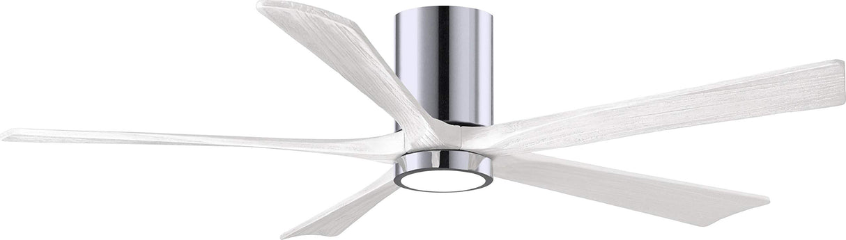 Matthews Fan IR5HLK-CR-MWH-60 IR5HLK five-blade flush mount paddle fan in Polished Chrome finish with 60” solid matte white wood blades and integrated LED light kit.