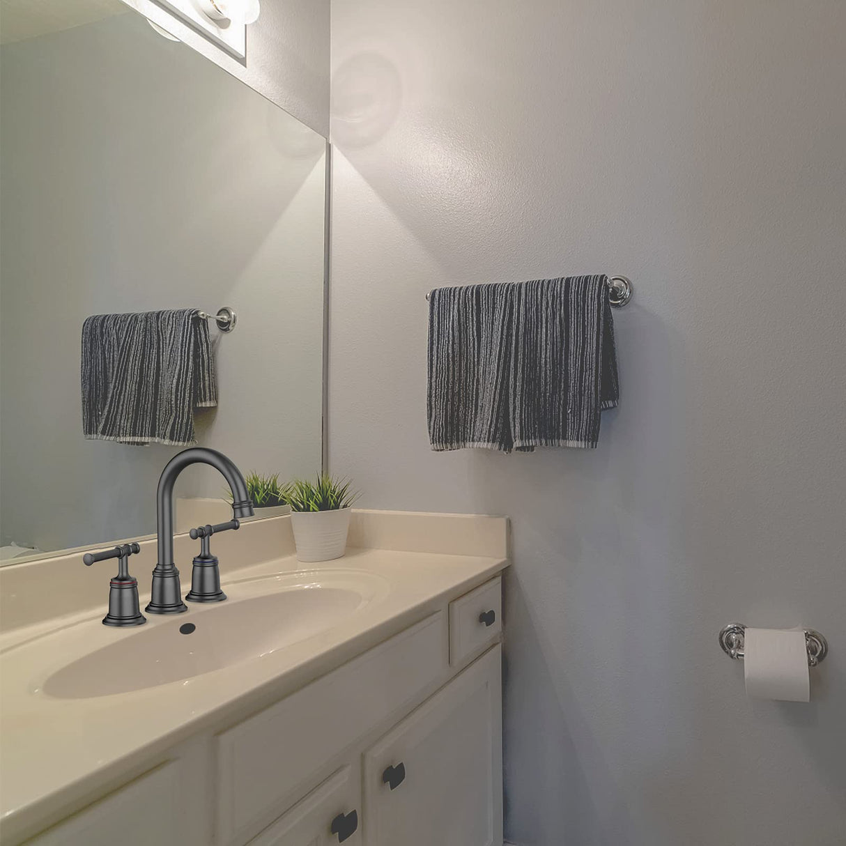 Classical 8 inch Bathroom Faucet, Bathroom faucets for Sink 3 Holes, Widespread Brushed Nickel Bathroom Faucet with Pop Up Drain and cUPC Lead-Free Hose (Brushed Nickel 2 Packs)