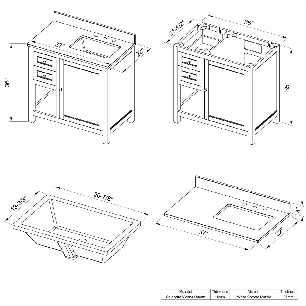 Jeffrey Alexander VKITAST36GRWCR 36" Grey Astoria Vanity, right offset, White Carrara Marble Vanity Top, undermount rectangle bowl