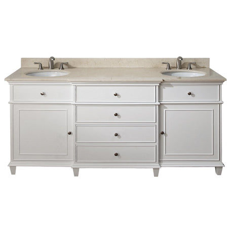 Avanity Windsor 73 in. Double Vanity in White finish with Carrara White Marble Top