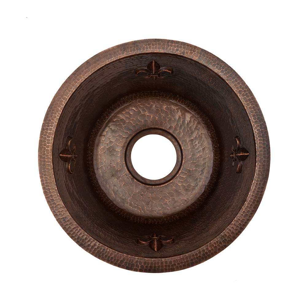 Premier Copper Products BR16FDB3 16-Inch Universal Round Copper with Fleur De Lis Sink and 3.5-Inch Drain Size, Oil Rubbed Bronze