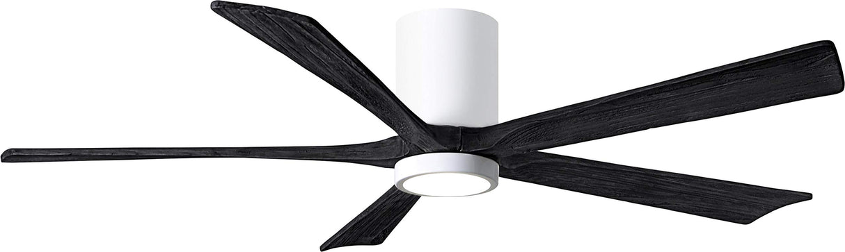 Matthews Fan IR5HLK-WH-BK-60 IR5HLK five-blade flush mount paddle fan in Gloss White finish with 60” solid matte black wood blades and integrated LED light kit.