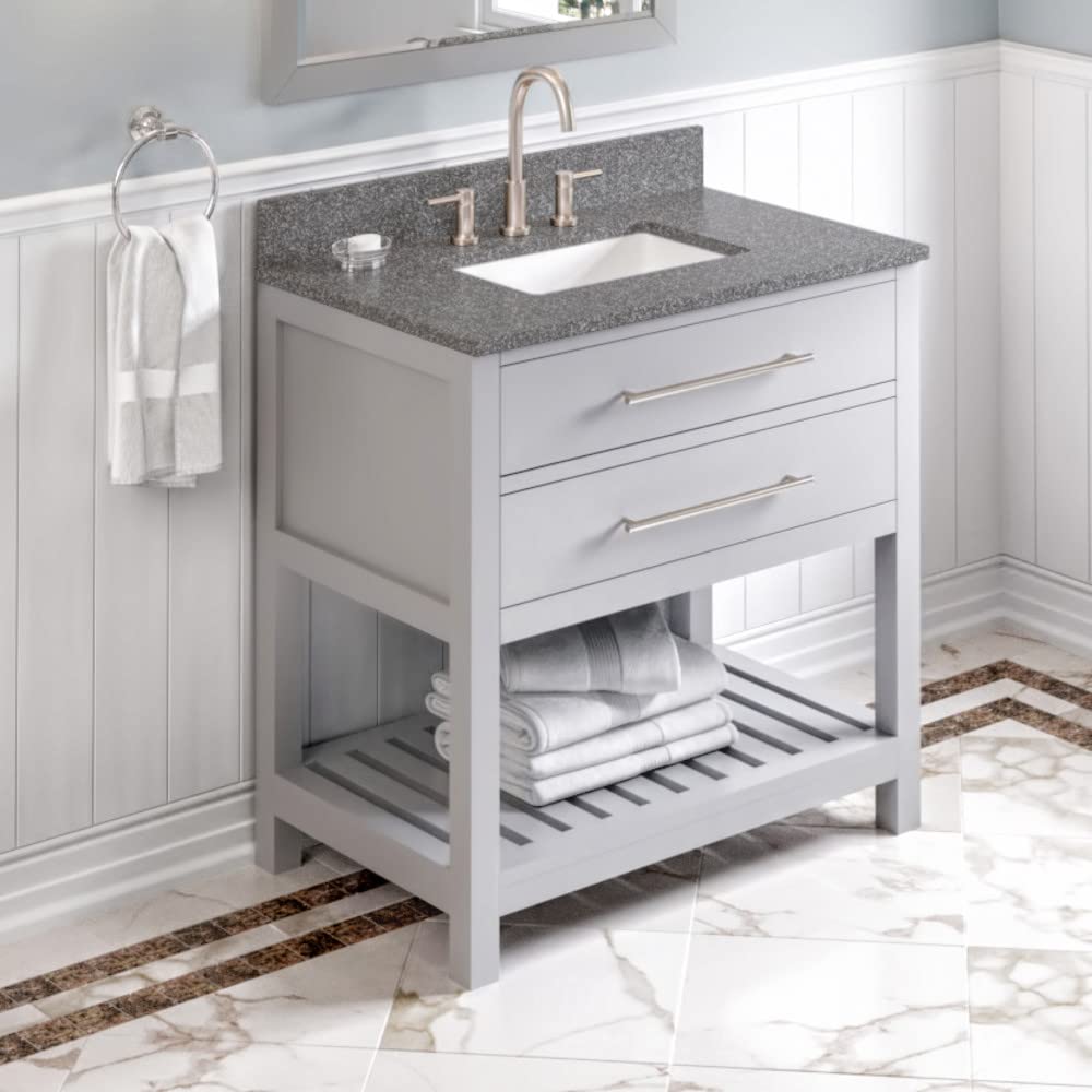 Jeffrey Alexander VKITWAV36GRBOR 36" Grey Wavecrest Vanity, Boulder Cultured Marble Vanity Top, undermount rectangle bowl