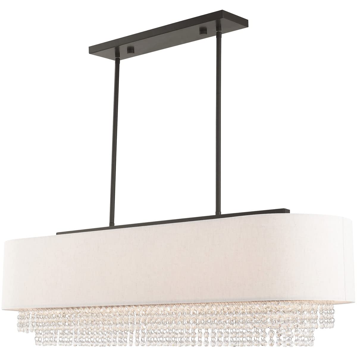Livex Lighting 51125-92 Carlisle - 41" Five Light Linear Chandelier, English Bronze Finish with Oatmeal Fabric Shade with Clear Crystal
