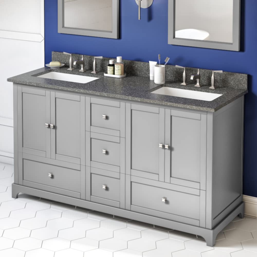 Jeffrey Alexander VKITADD60GRBOR 60" Grey Addington Vanity, double bowl, Boulder Cultured Marble Vanity Top, two undermount rectangle bowls