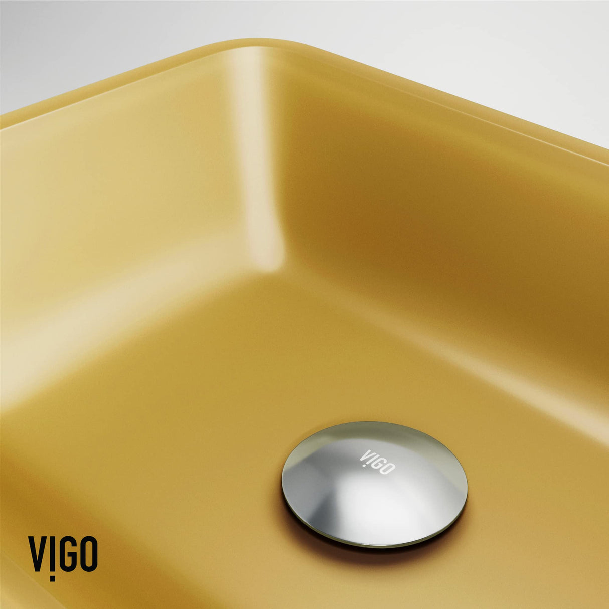 VIGO VGT2069 13.0" L -18.13" W -4.13" H Matte Shell Sottile Glass Rectangular Vessel Bathroom Sink in Gold with Norfolk Faucet and Pop-up Drain in Matte Gold