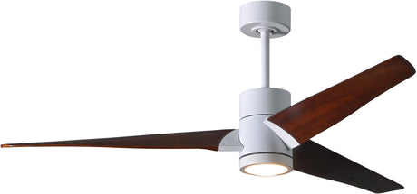 Matthews Fan SJ-WH-WN-60 Super Janet three-blade ceiling fan in Gloss White finish with 60” solid walnut tone blades and dimmable LED light kit 
