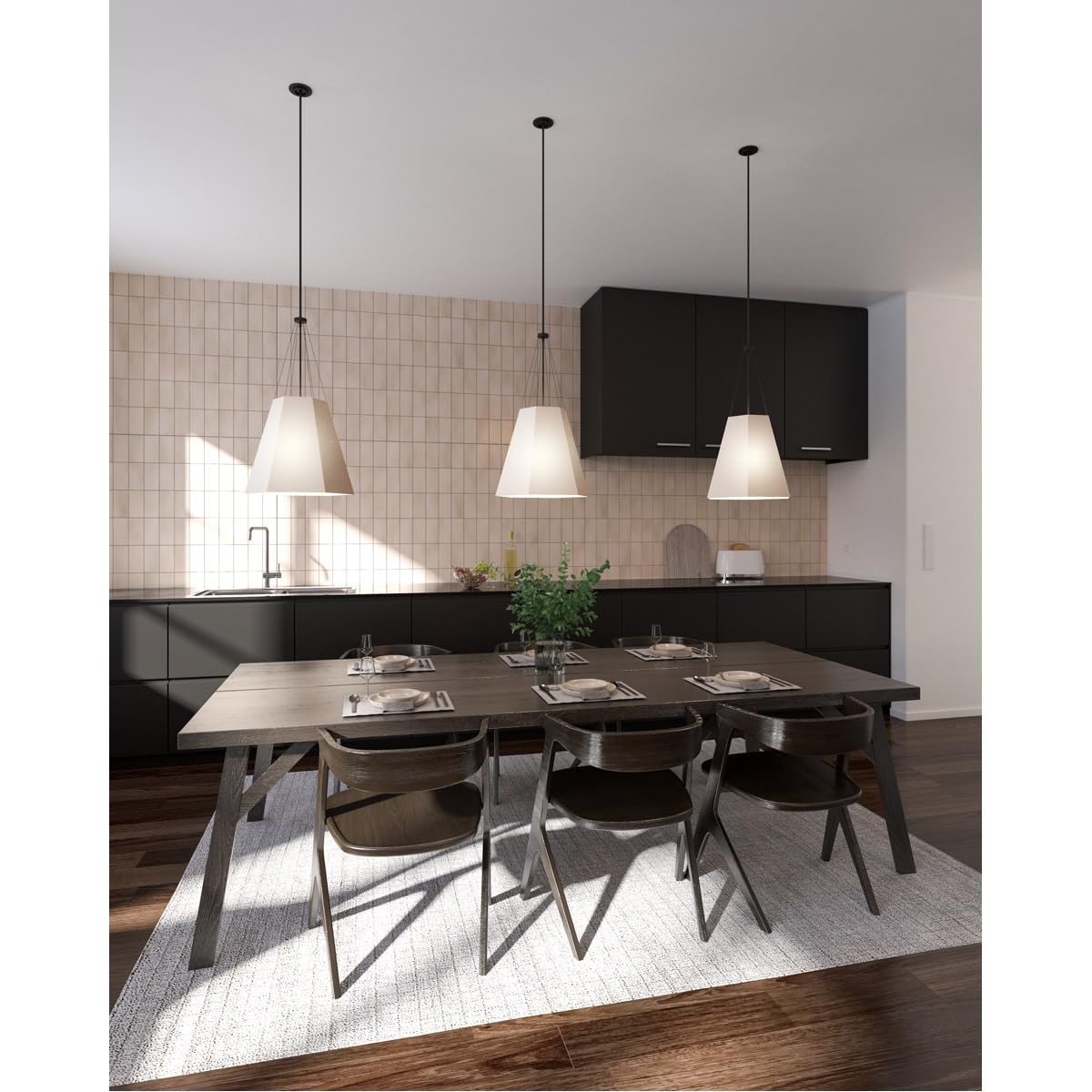 Alora PD545622MBWL MANILA 22" PD MATTE BLACK WHITE LINEN ROD 46 3X40W E26