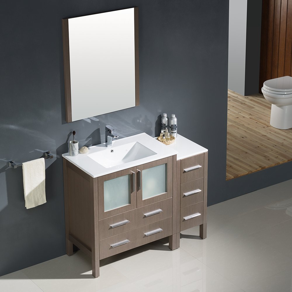 Fresca FVN62-3012GO-UNS Fresca Torino 42" Gray Oak Modern Bathroom Vanity w/ Side Cabinet & Integrated Sink