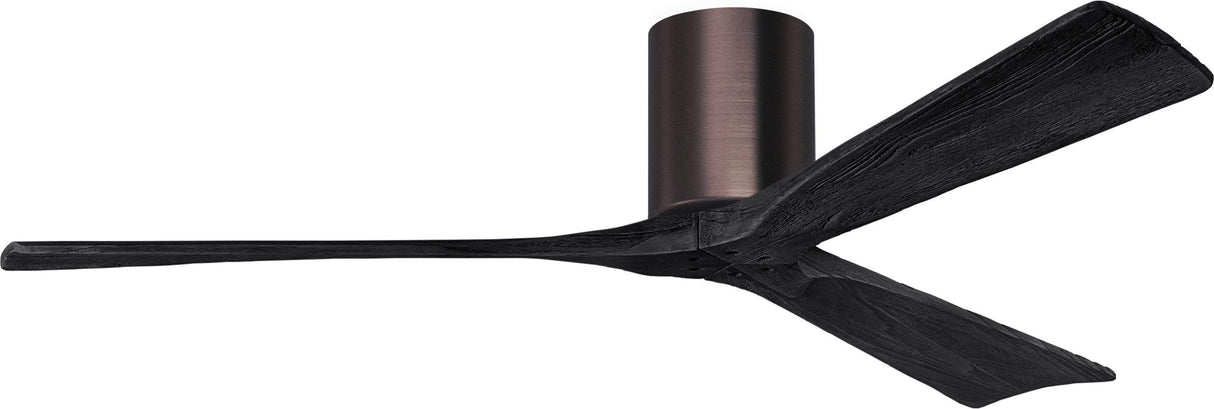 Matthews Fan IR3H-BB-BK-60 Irene-3H three-blade flush mount paddle fan in Brushed Bronze finish with 60” solid matte black wood blades.