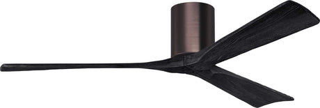 Matthews Fan IR3H-BB-BK-60 Irene-3H three-blade flush mount paddle fan in Brushed Bronze finish with 60” solid matte black wood blades. 