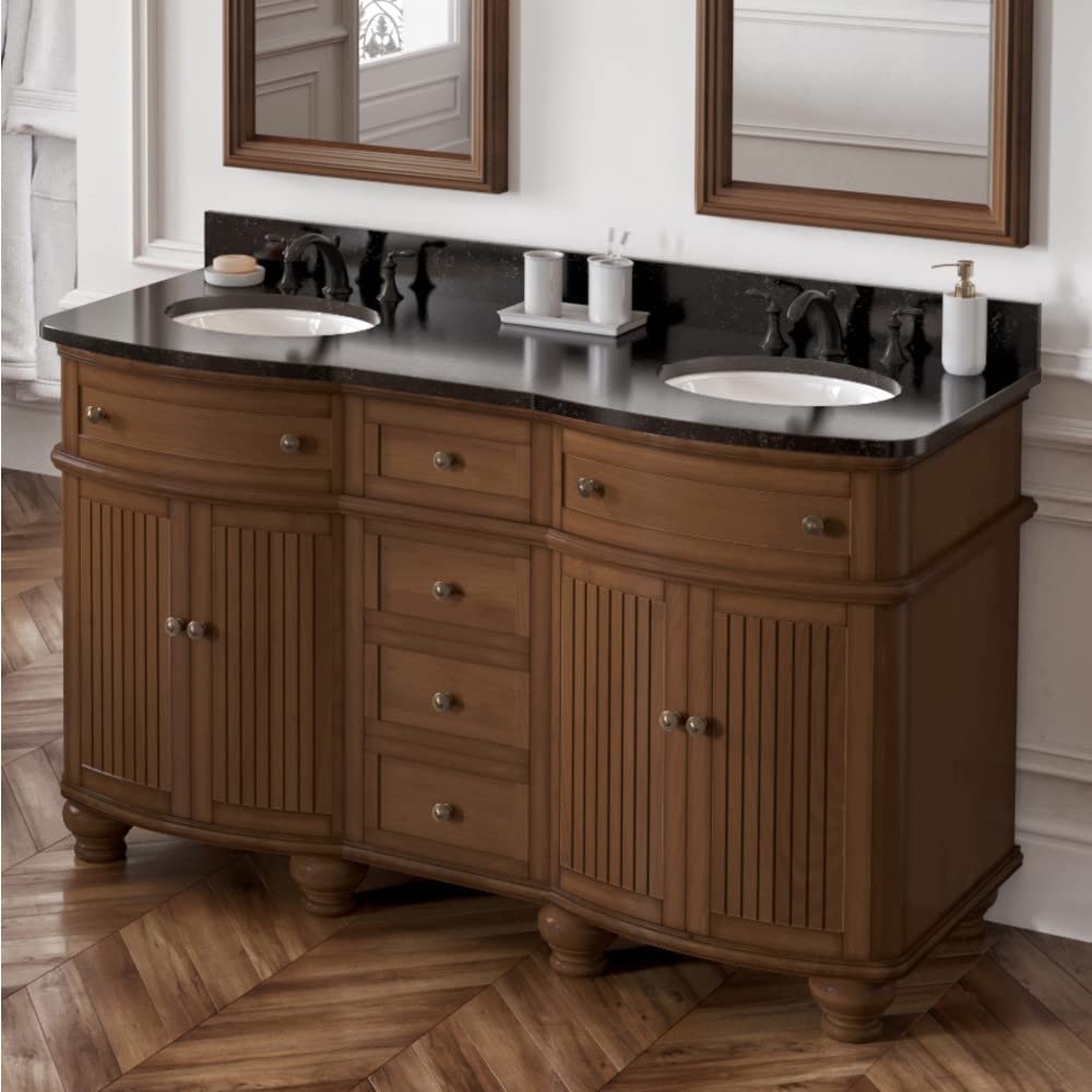 Jeffrey Alexander VKITCOM60WABGO 60" Walnut Compton Vanity, double bowl, Compton-only Black Granite Vanity Top, two undermount oval bowls