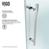 VIGO VG6051CHCL60 34.63" -58.75" W -74.0" H Frameless Sliding Rectangle Shower Enclosure with Clear 0.38" Tempered Glass and Stainless Steel Hardware in Chrome Finish with Reversible Handle