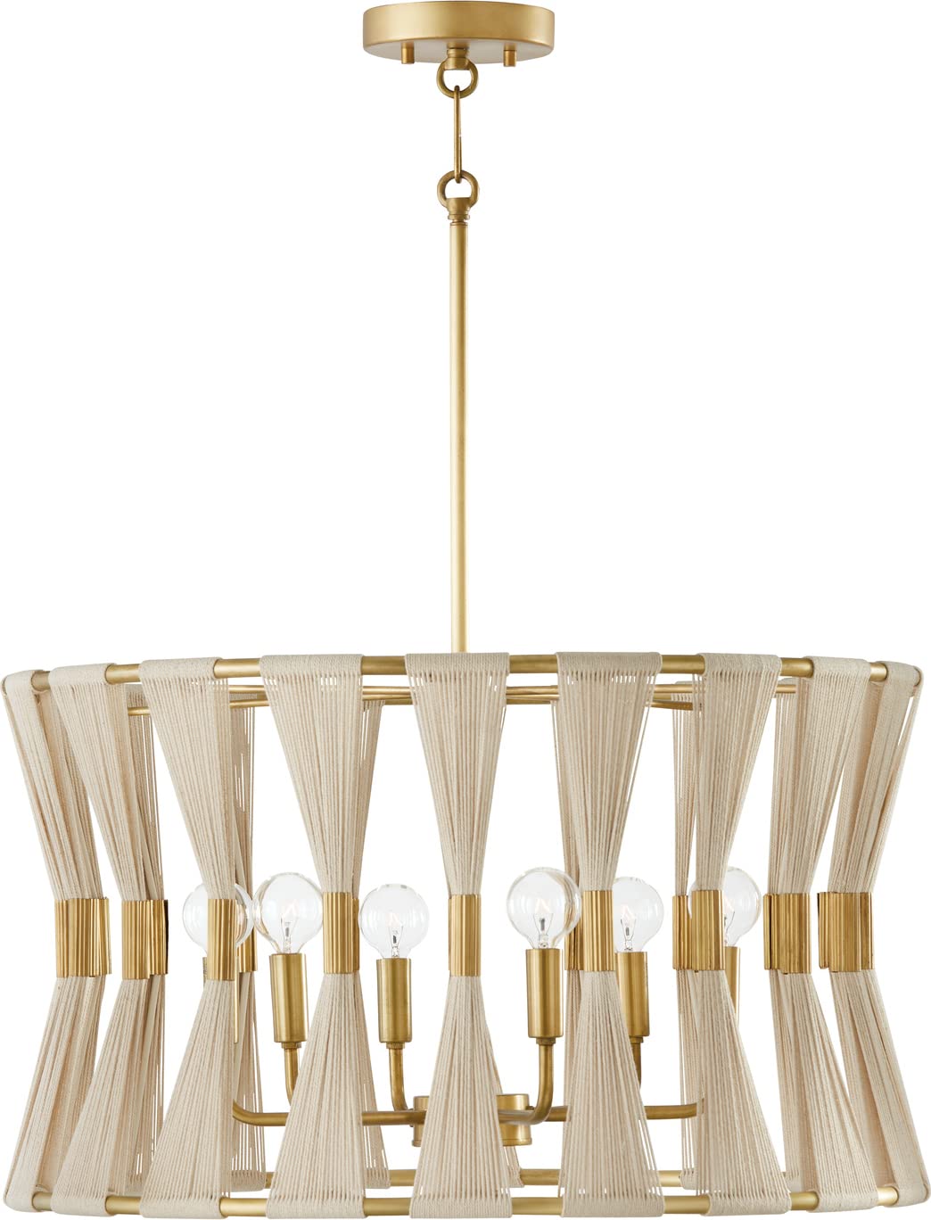 Capital Lighting 341161NP Bianca 6 Light Pendant Bleached Natural Rope and Patinaed Brass