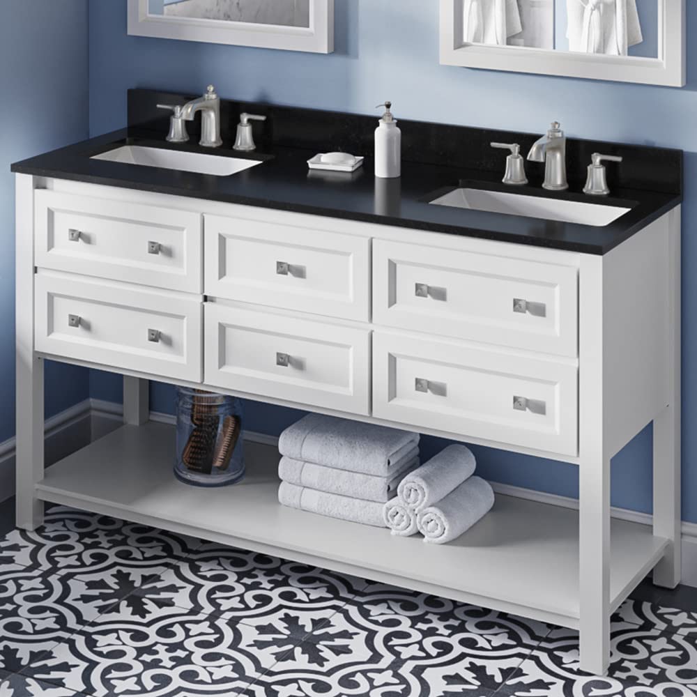 Jeffrey Alexander VKITADL60WHBGR 60" White Adler Vanity, double bowl, Black Granite Vanity Top, two undermount rectangle bowls