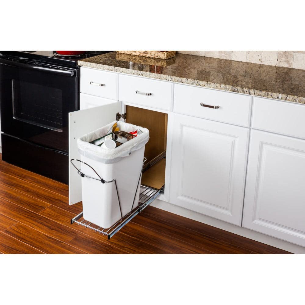 Hardware Resources CAN-EBMSPC-R Polished Chrome Single Can Wire Bottom-Mount Trashcan Pullout