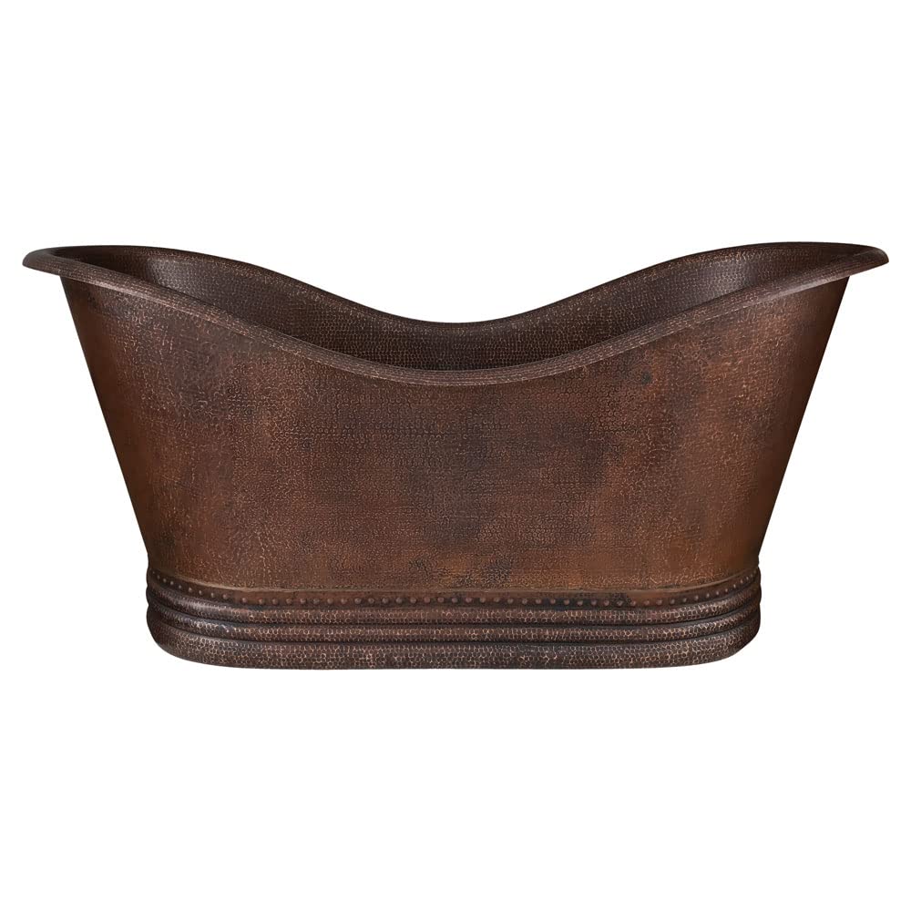 Premier Copper Products BTD67DB 67-Inch Hammered Copper Double Slipper Bathtub, Oil Rubbed Bronze