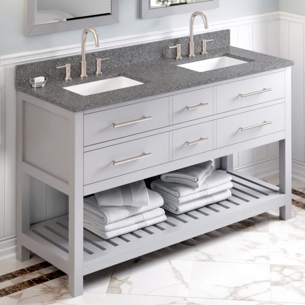 Jeffrey Alexander VKITWAV60GRBOR 60" Grey Wavecrest Vanity, double bowl, Boulder Cultured Marble Vanity Top, two undermount rectangle bowls