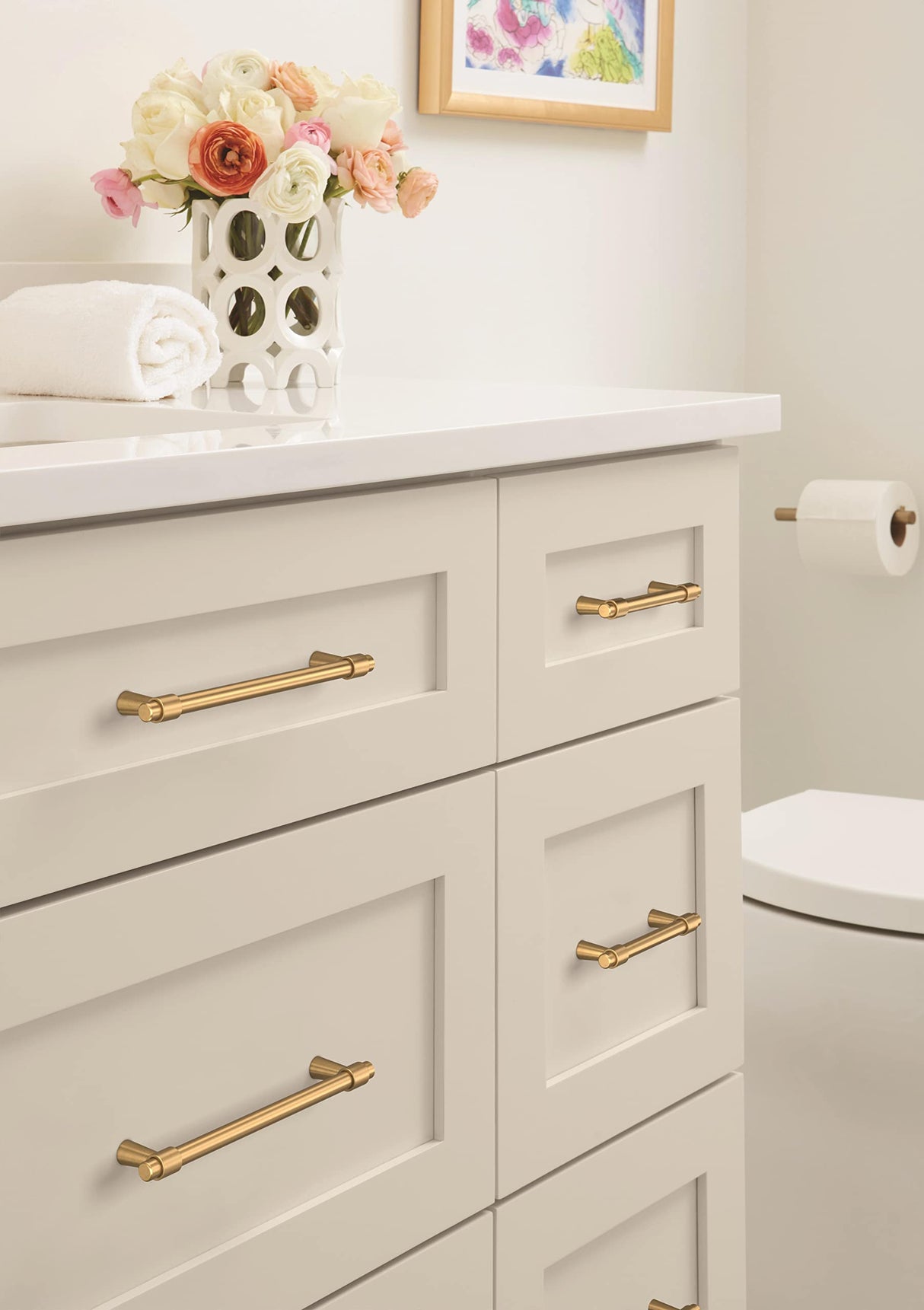 Amerock Cabinet Pull Champagne Bronze 6-5/16 inch (160 mm) Center-to-Center Destine 1 Pack Drawer Pull Cabinet Handle Cabinet Hardware