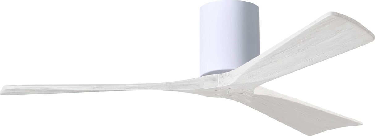 Matthews Fan IR3H-WH-MWH-52 Irene-3H three-blade flush mount paddle fan in Gloss White finish with 52” solid matte white wood blades.