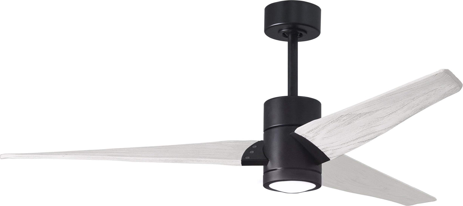 Matthews Fan SJ-BK-MWH-60 Super Janet three-blade ceiling fan in Matte Black finish with 60” solid matte white wood blades and dimmable LED light kit