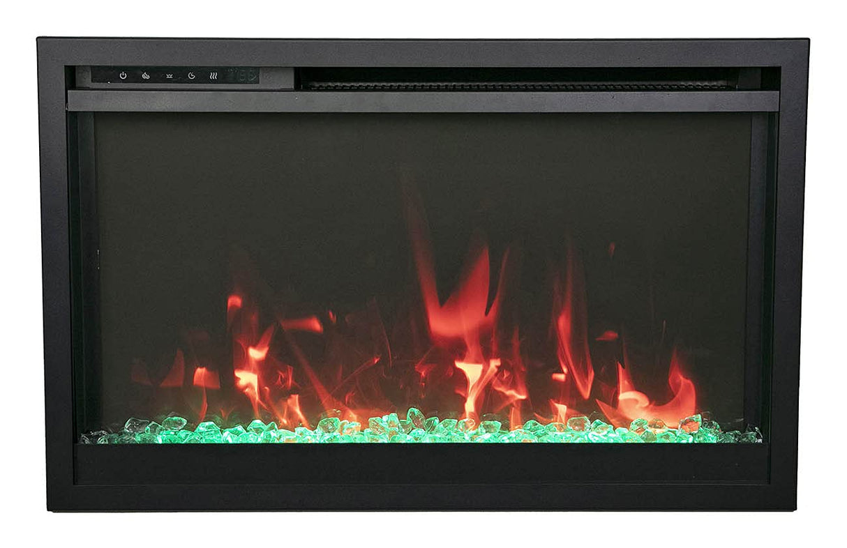 Amantii TRD-33-XS Traditional Xtraslim Smart Electric 33" WiFi Enabled Fireplace, Featuring a Multi Function Remote Control, Multi Flame Speeds and Clear Glass Media