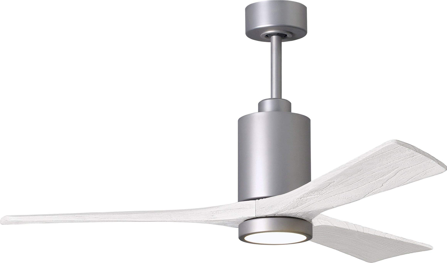 Matthews Fan PA3-BN-MWH-52 Patricia-3 three-blade ceiling fan in Brushed Nickel finish with 52” solid matte white wood blades and dimmable LED light kit
