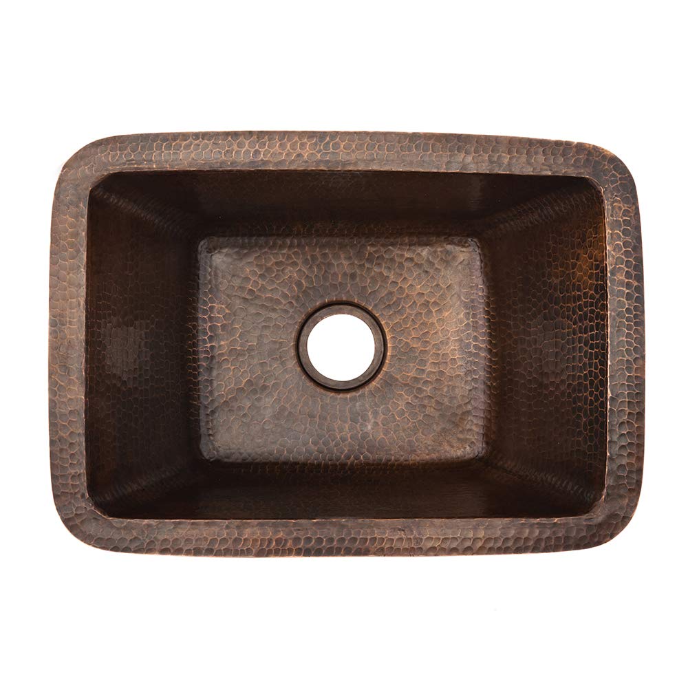 Premier Copper Products BRECDB2 17-Inch Rectangle Copper Bar Sink with 2-Inch Drain Size, Oil Rubbed Bronze