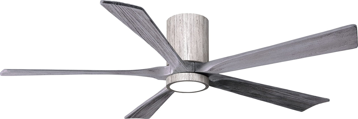 Matthews Fan IR5HLK-BW-BW-60 IR5HLK five-blade flush mount paddle fan in Barn Wood finish with 60” solid barn wood tone blades and integrated LED light kit.