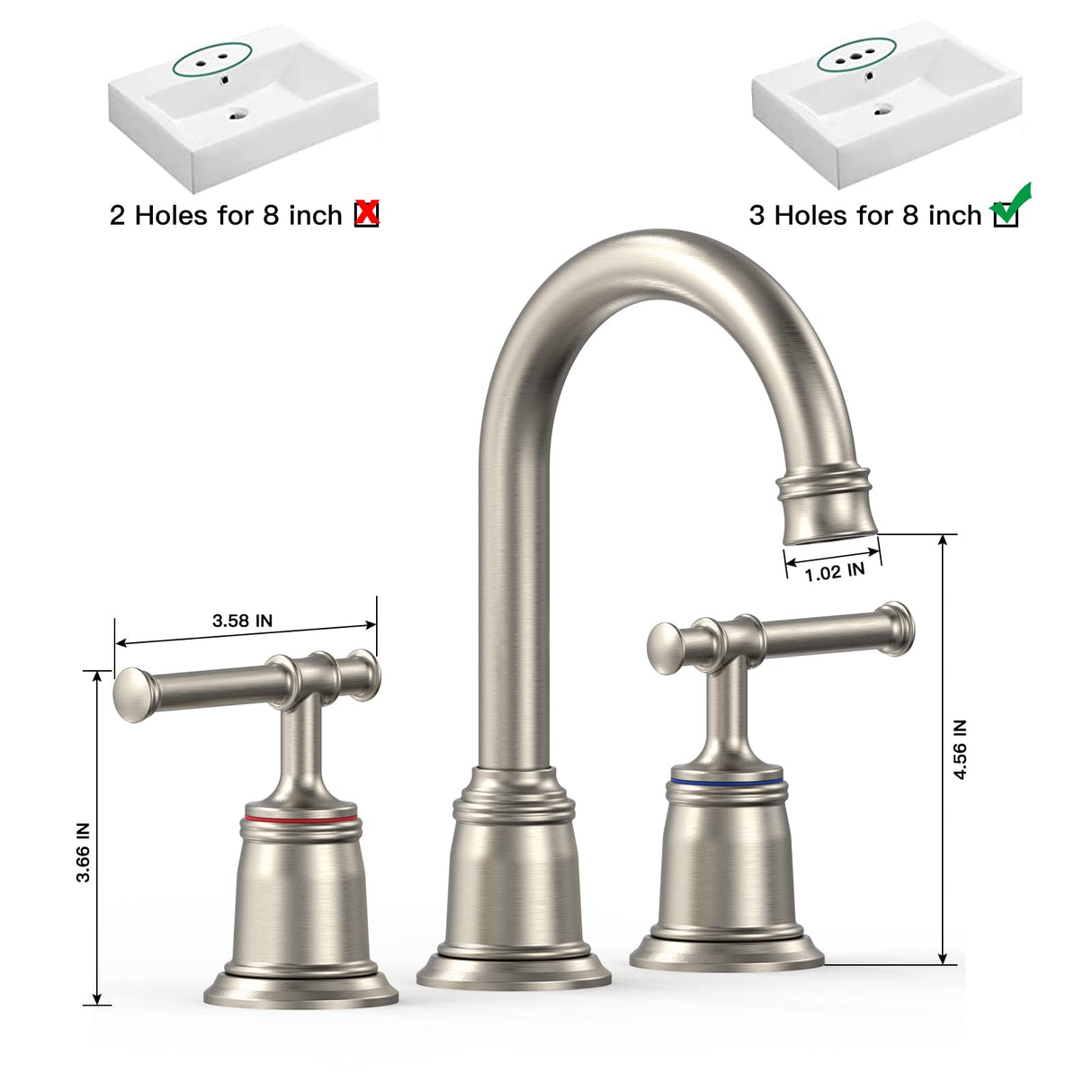 Classical 8 inch Bathroom Faucet, Bathroom faucets for Sink 3 Holes, Widespread Brushed Nickel Bathroom Faucet with Pop Up Drain and cUPC Lead-Free Hose (Brushed Nickel 2 Packs)