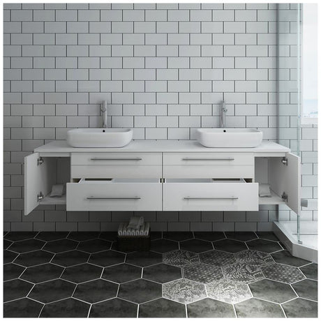 Fresca FCB6172GR-VSL-D-CWH-V Fresca Lucera 72" Gray Wall Hung Modern Bathroom Cabinet w/ Top & Double Vessel Sinks