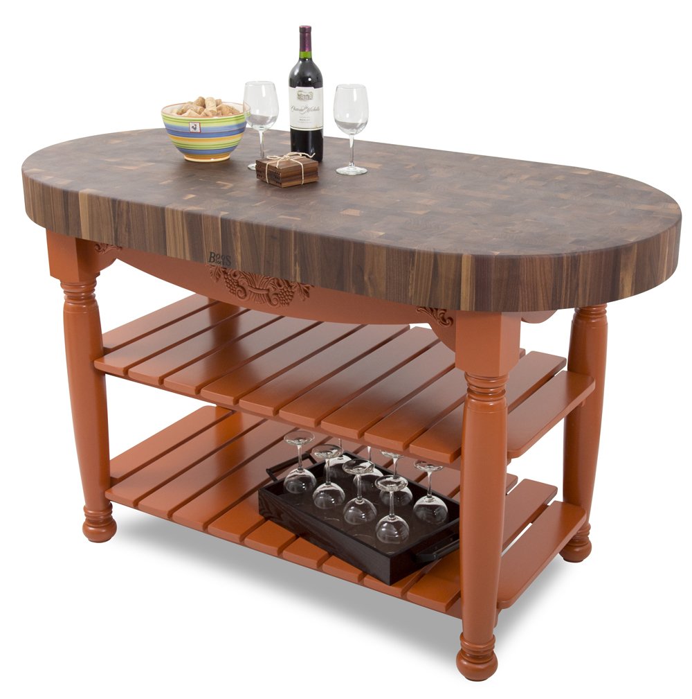 John Boos WAL-CU-HAR60-BK Walnut Harvest Table - 60" x 30" Oval 4" End-Grain Butcher Block, Black Base