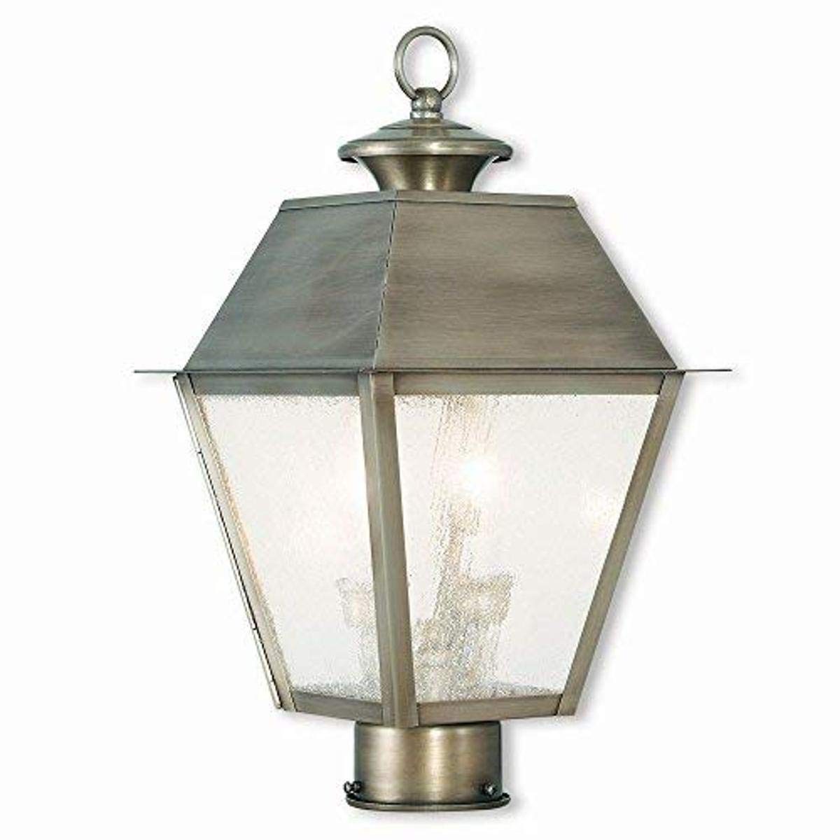 Livex Lighting 2166-29 Transitional Two Light Outdoor Post Lantern from Mansfield Collection in Pwt, Nckl, B/S, Slvr. Finish, 9.00 inches, 16.50x9.00x9.00, Vintage Pewter