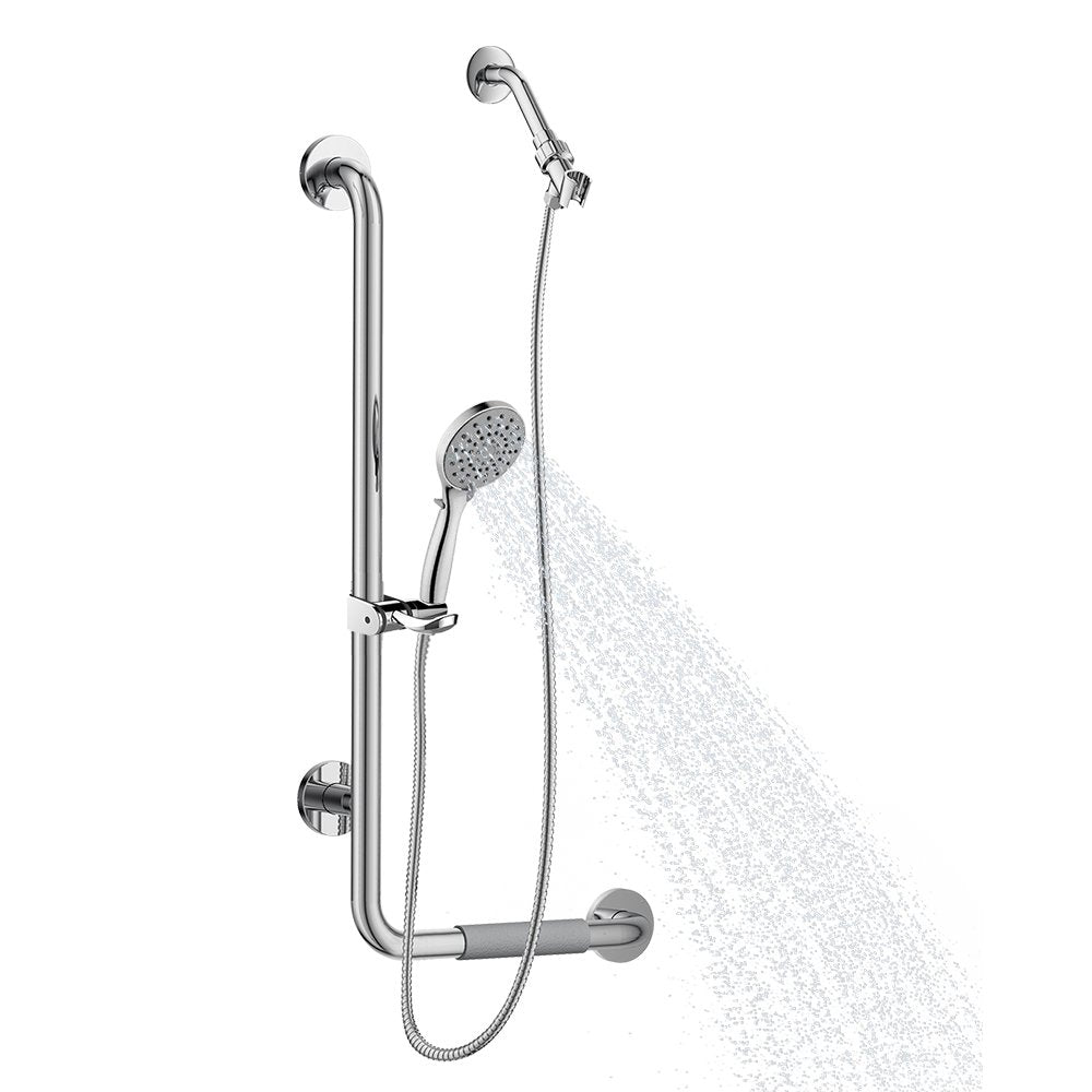 PULSE ShowerSpas 4001L-SSB ErgoSlideBar with Hand Shower, ADA Compliant, Left-Hand Grip, Brushed Stainless Steel