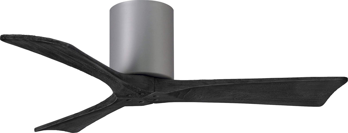 Matthews Fan IR3H-BN-BK-42 Irene-3H three-blade flush mount paddle fan in Brushed Nickel finish with 42” solid matte black wood blades.