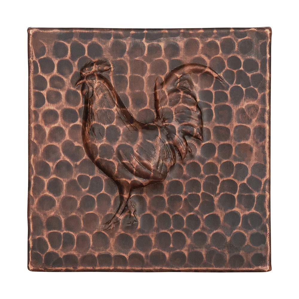 Premier Copper Products T4DBR 4-Inch x 4-Inch Hammered Copper Rooster Tile