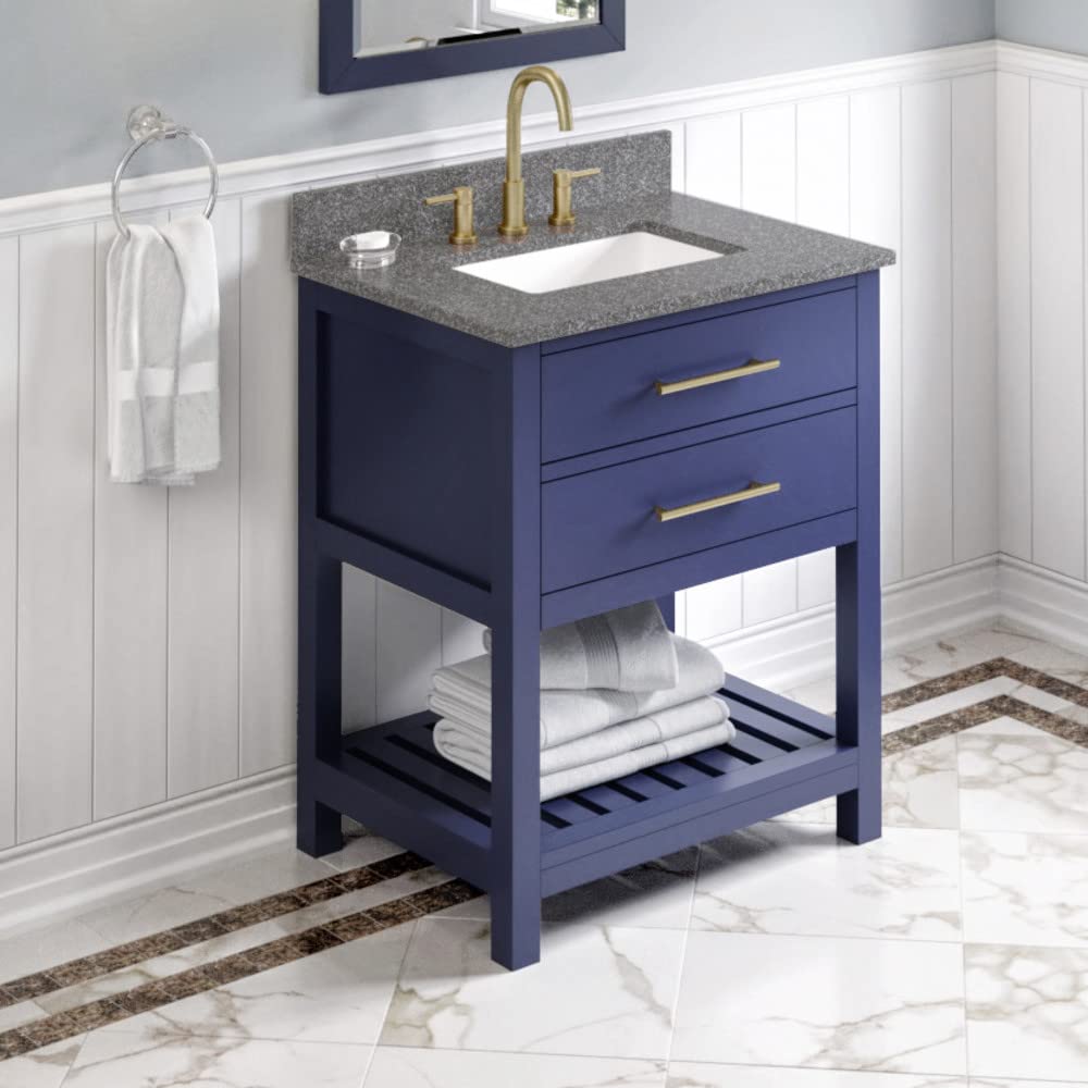 Jeffrey Alexander VKITWAV30BLBOR 30" Hale Blue Wavecrest Vanity, Boulder Cultured Marble Vanity Top, undermount rectangle bowl