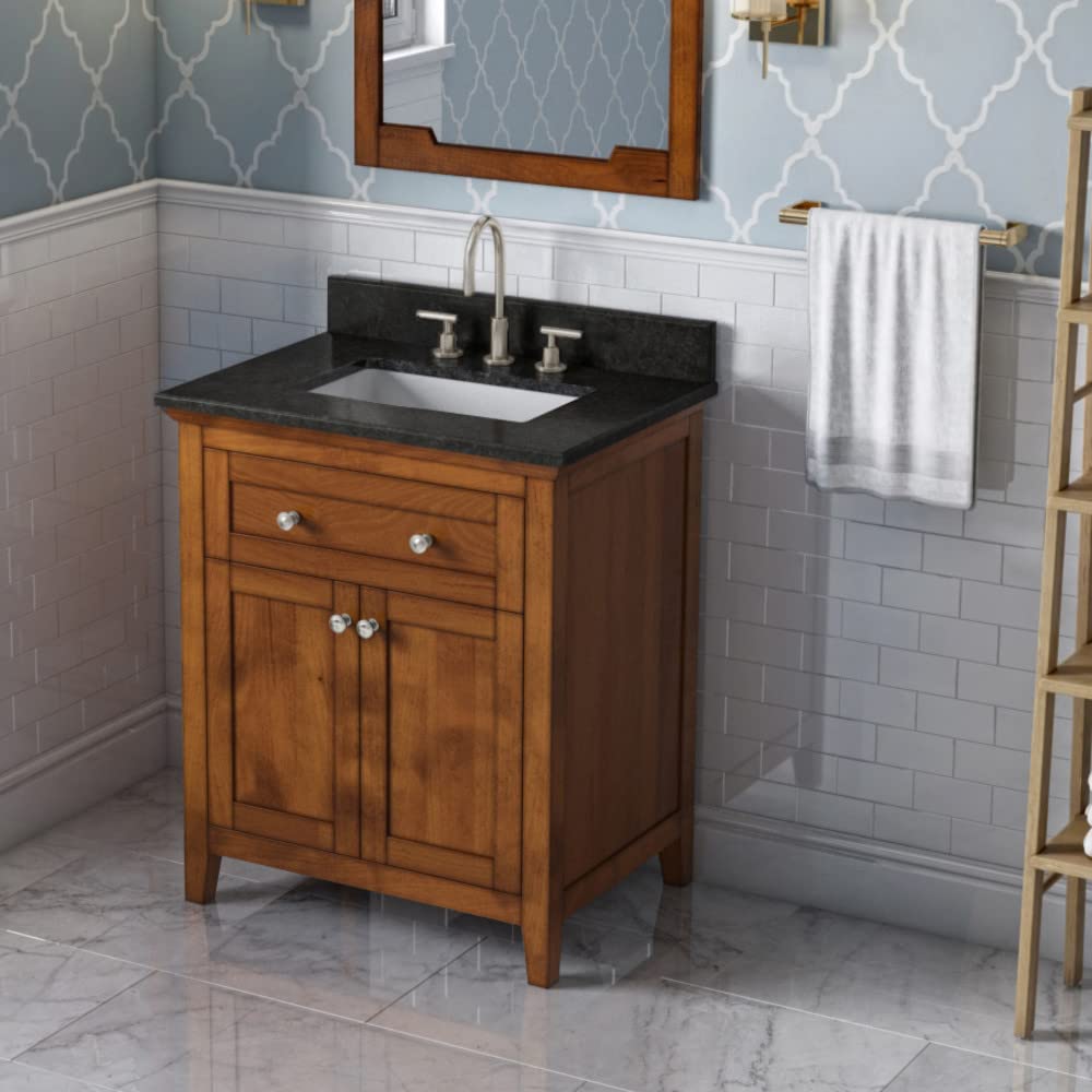 Jeffrey Alexander VKITCHA30CHBGR 30" Chocolate Chatham Vanity, Black Granite Vanity Top, undermount rectangle bowl