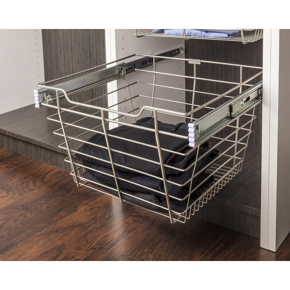 Hardware Resources POB1-162917SN Satin Nickel Closet Pullout Basket with Slides 16"D x 29"W x 17"H